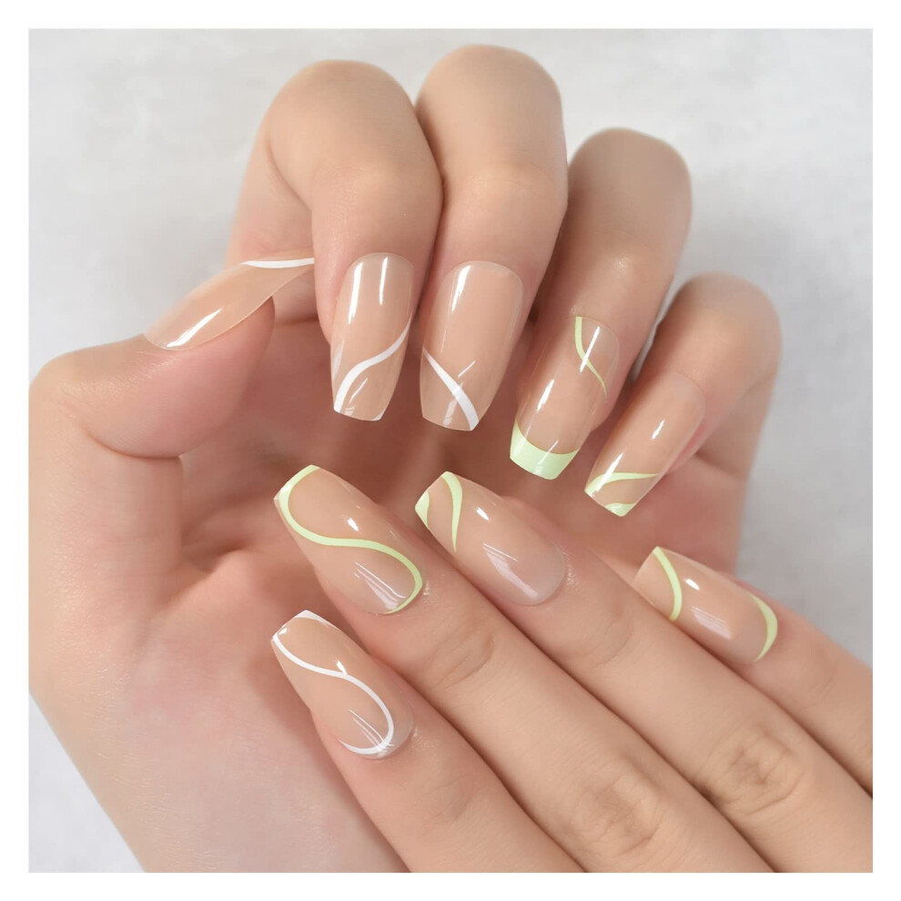 Glossy Gradient Rainbow Ombre Almond Press On Nails Stiletto Fake Nails Reusable Nail Tips L6403