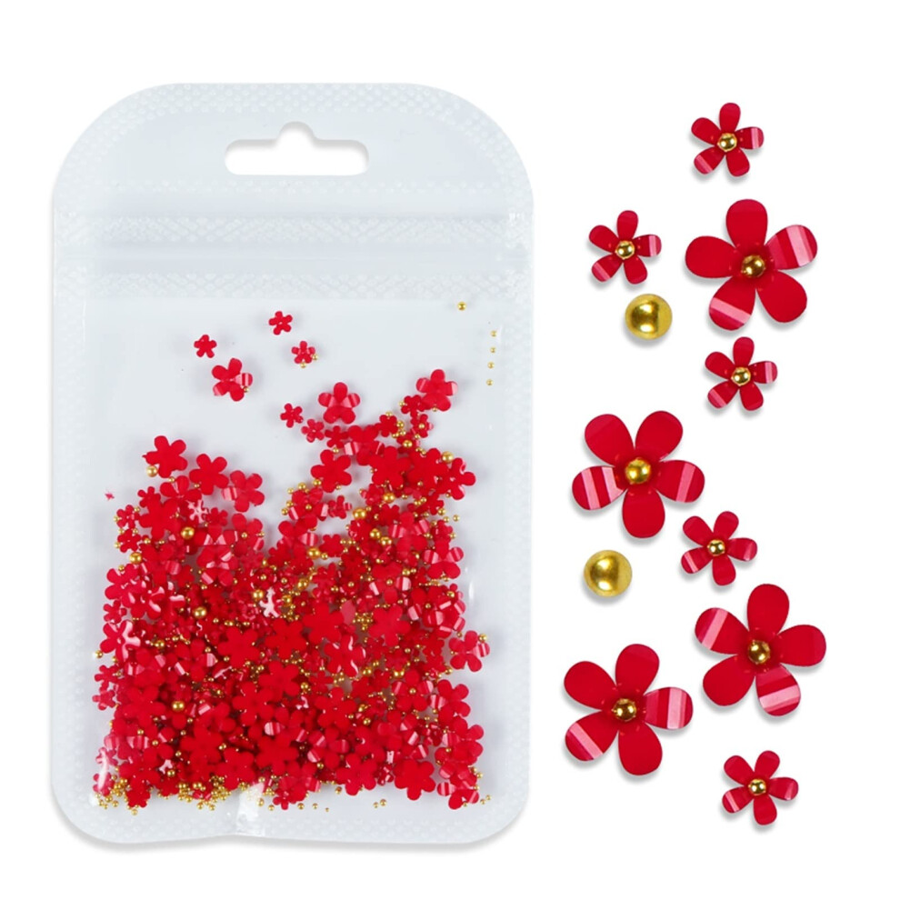 Pink Acrylic Flower Nail Charms With Mixed Size Pearl Beads, 100Pc Nail Art Decorations For Manicure