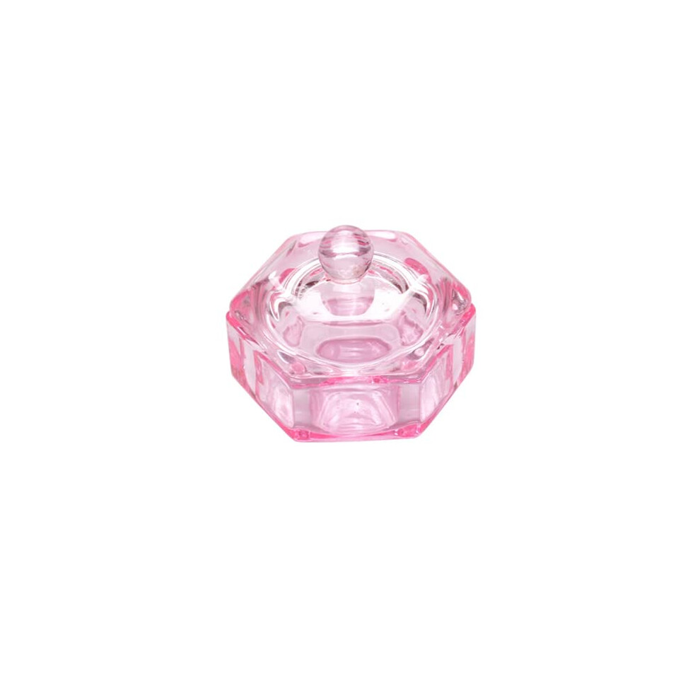 Pink Crystal Glass Dappen Dish With Lid For Acrylic Liquid Powder And Manicure Brush Cleaning