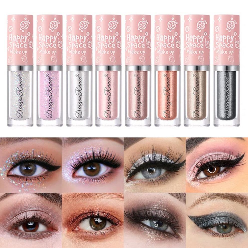 Glitter Eyeshadow Palette and Liquid Shimmer Kit, 8 Colors Waterproof Long Lasting  Pigment
