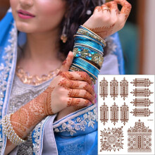Henna Temporary Tattoos Waterproof Brown Lace Body Art Stickers for Women Wedding Party 8 Sheets