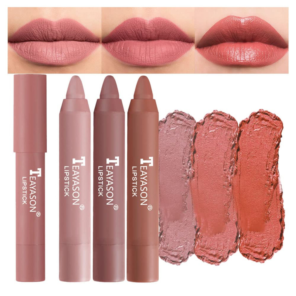 Cream Matte Nude Lipstick Trio Set, Waterproof Longwear Moisturizing Lip Crayon For Smooth Color