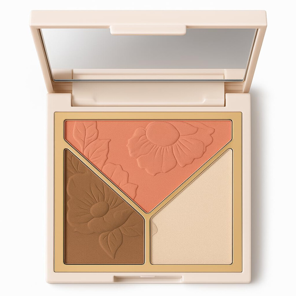 3in1 Makeup Palette with Highlighter Contour Blush, Long Lasting Waterproof Glow Kit, Cool Tones
