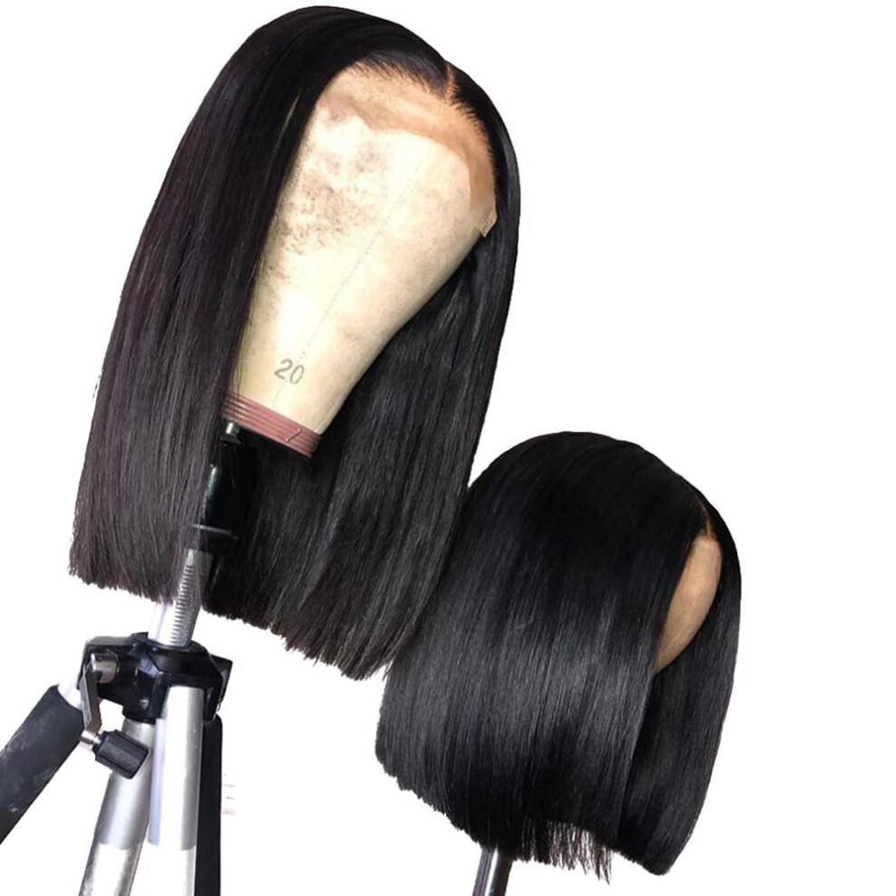 Unisex 14 Inch 5X5 Hd Transparent Lace Front Bob Wig Human Hair Glueless Pre Plucked Natural Hairline