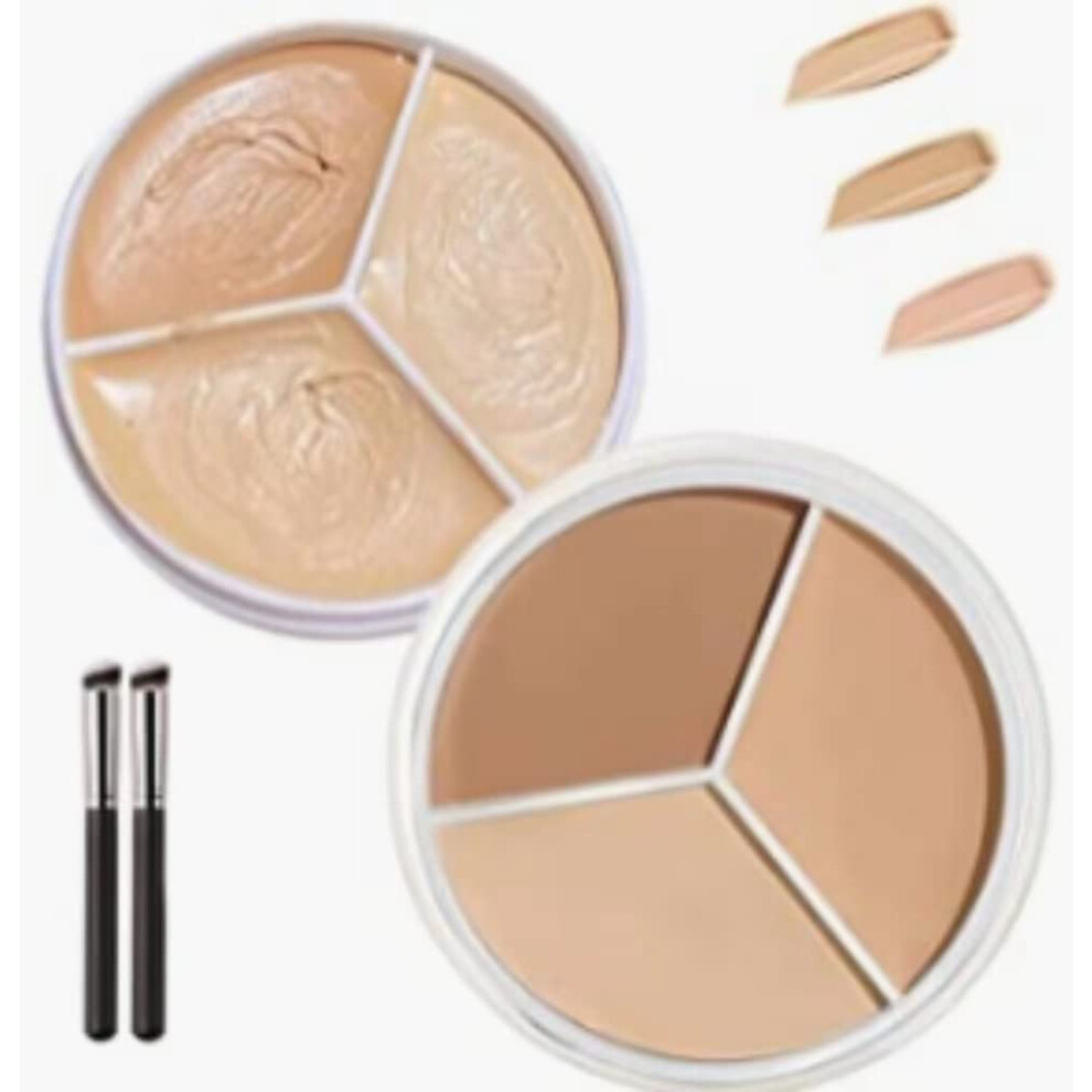 Cream/Dark 2Pcs Tricolor Concealer Palette, 3 In 1 Color Correcting For Circles And Blemishes
