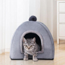 LSLJS kattbädd, kompatibel med universellt husdjurstält, förtjockad mysig kattgrotta, varm sovkudde, maskintvättbar, grå