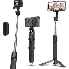 44,5" selfiestangstativ, 360 roterende aluminiumslegering, uttrekkbart stangstativhåndtak med trådløs Bluetooth