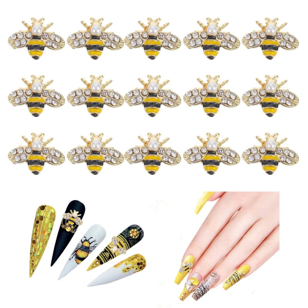 Gold Bee Nail Charms 3D Nail Art Decorations For Acrylic Nails And Crafts 20Pcs Rhinestones