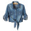 Honeeladyy Εκκαθάριση κάτω των 10$ Γυναικεία τζιν Chambray Crop Tops με μανίκια και δέσιμο 1