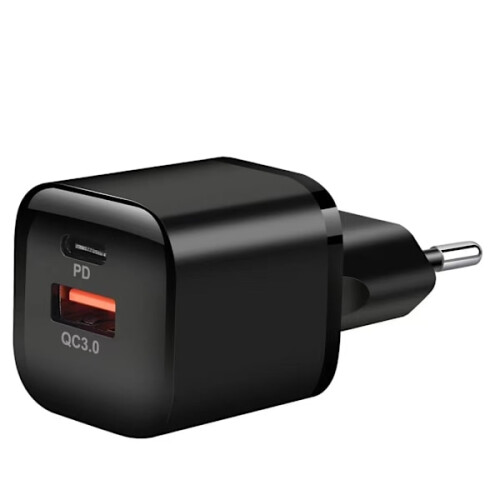 Compatível com carregadores USB e USB-C para iPhone e Android, PD e Q.C3.0, 3,5A, 20W - Preto