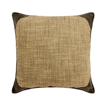 Ensemble de 2 housses de coussin décoratives marron HomeCentric 30 x 30 cm, lin et similicuir, coussins patchwork en jute pour canapé, style