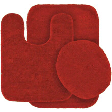 Ensemble de 3 pièces pour salle de bain : tapis de bain rouge en forme de U, tapis de bain et couvre-abattant de toilette avec dos en caoutchouc.