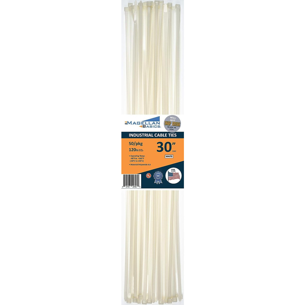 50 Pack Cable Zip Ties Heavy Duty"Made In The Usa" 30 Inch, White (Made In The Usa Will Not Break Or Snap) 9048212891208