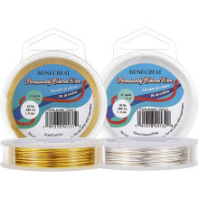 2 rouleaux de fil argenté/doré résistant au ternissement, calibre 18, longueur totale : 66 pieds/22 yards.