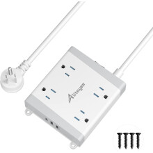 Power Strip, USB Surge Protector with 4 Widely-Spaced Outlets and 3 USB Ports 3.1A 15.5W Fast Charging, Flat