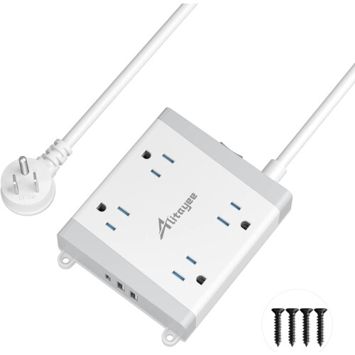 Πολύπριζο, προστασία από υπερτάσεις USB με 4 πρίζες ευρείας απόστασης και 3 θύρες USB,