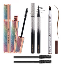 Mascara and Eyebrow Pencil Set, 4D Silk Fiber Volumizing Waterproof Formula, Black and Brown