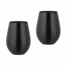 Verres à vin en acier inoxydable, lot de 2, incassables et légers, sans pied, verres à boire en métal (noir) Noir