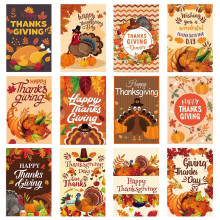 Lot de 12 cartes de vœux à faire soi-même sur le thème de la dinde pour Thanksgiving, avec enveloppes, autocollants et invitations, décorations