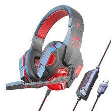 DG00 Auriculares de diadema para ordenador con cable y micrófono, audio estéreo de baja latencia, auriculares para juegos con iluminación LED.