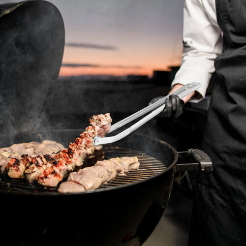 Λαβίδα ψησίματος λουκάνικου OYIGU BBQ, λαβίδα φαγητού με μακριά λαβή από ανοξείδωτο 1