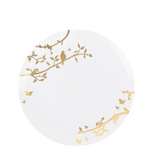 20-delige set witte en gouden plastic saladeborden (19 cm) uit de lentecollectie, geschikt voor diners, bruiloften en Thanksgiving.