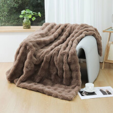 Faux Fur Blanket 60x47" Ultra-Soft Luxurious Cozy Warm for Couch Sofa Bed - Variegated Mocha Throw A165