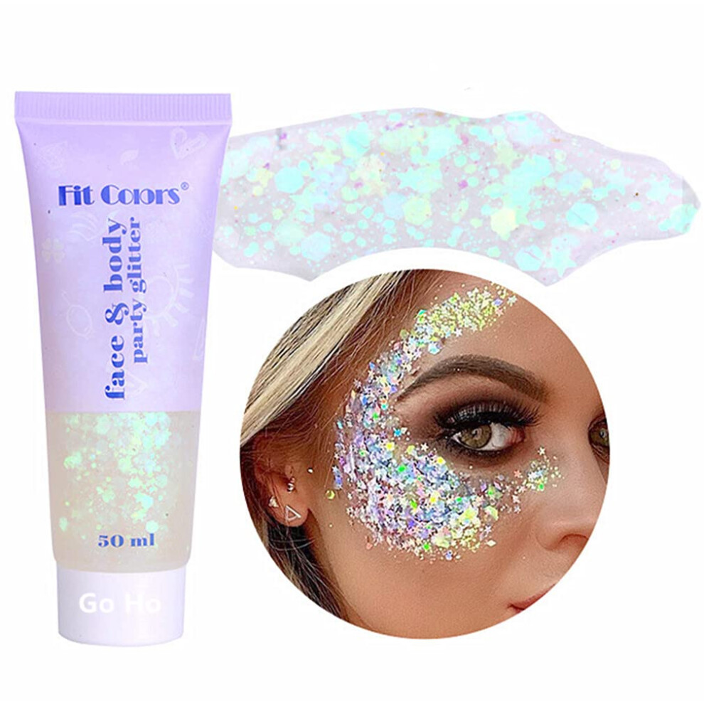 White Chunky Holographic Body Glitter Gel For Face Hair Nails Festival Makeup 50G