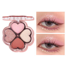 Peach Eyeshadow Palette for Beginners, Compact 4 Pan Matte and Glitter Eye Makeup Set