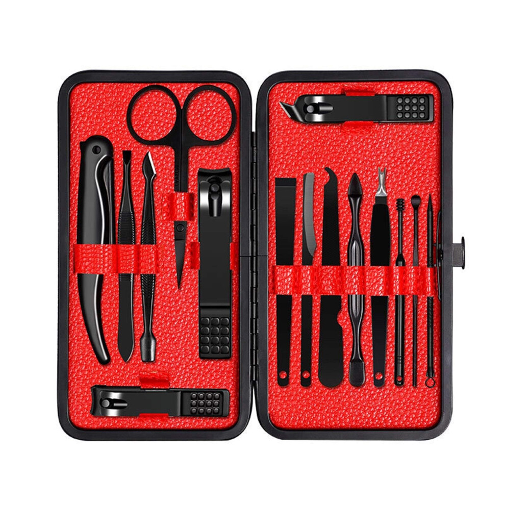 15 Piece Stainless Steel Manicure and Pedicure Set with Compact Leather Case for Travel and Home