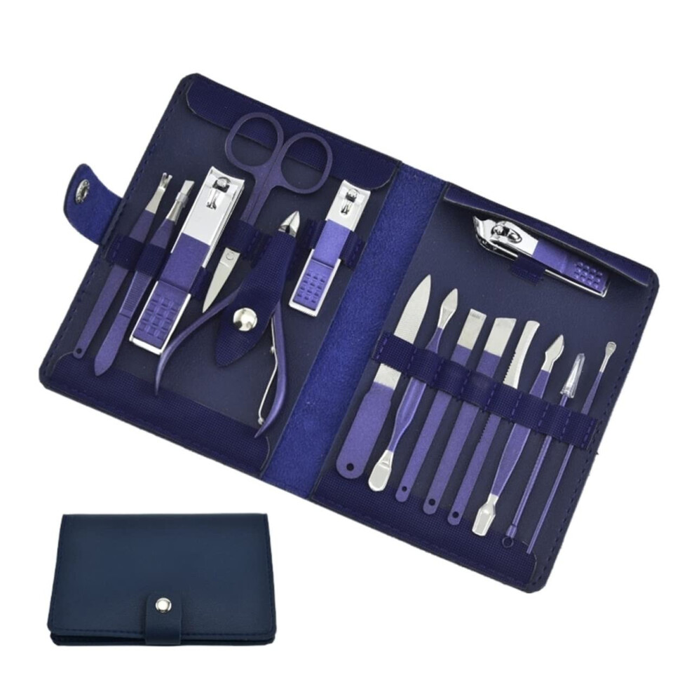 Manicure Pedicure Set 15 Piece Stainless Steel Nail Grooming Kit with Leather Case for Travel
