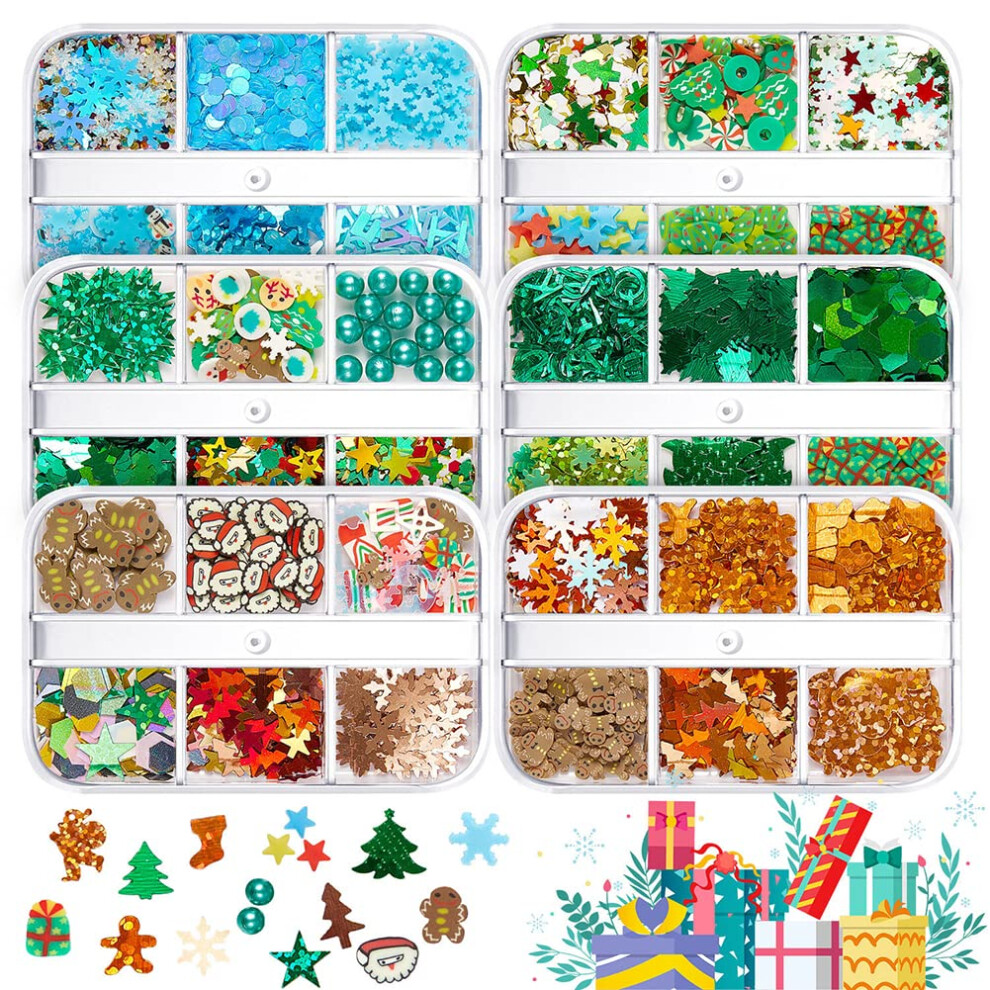 5 Box Christmas Nail Art Decorations with 3D Santa Snowflake Elk Star Glitter Decals for Acrylic Nails