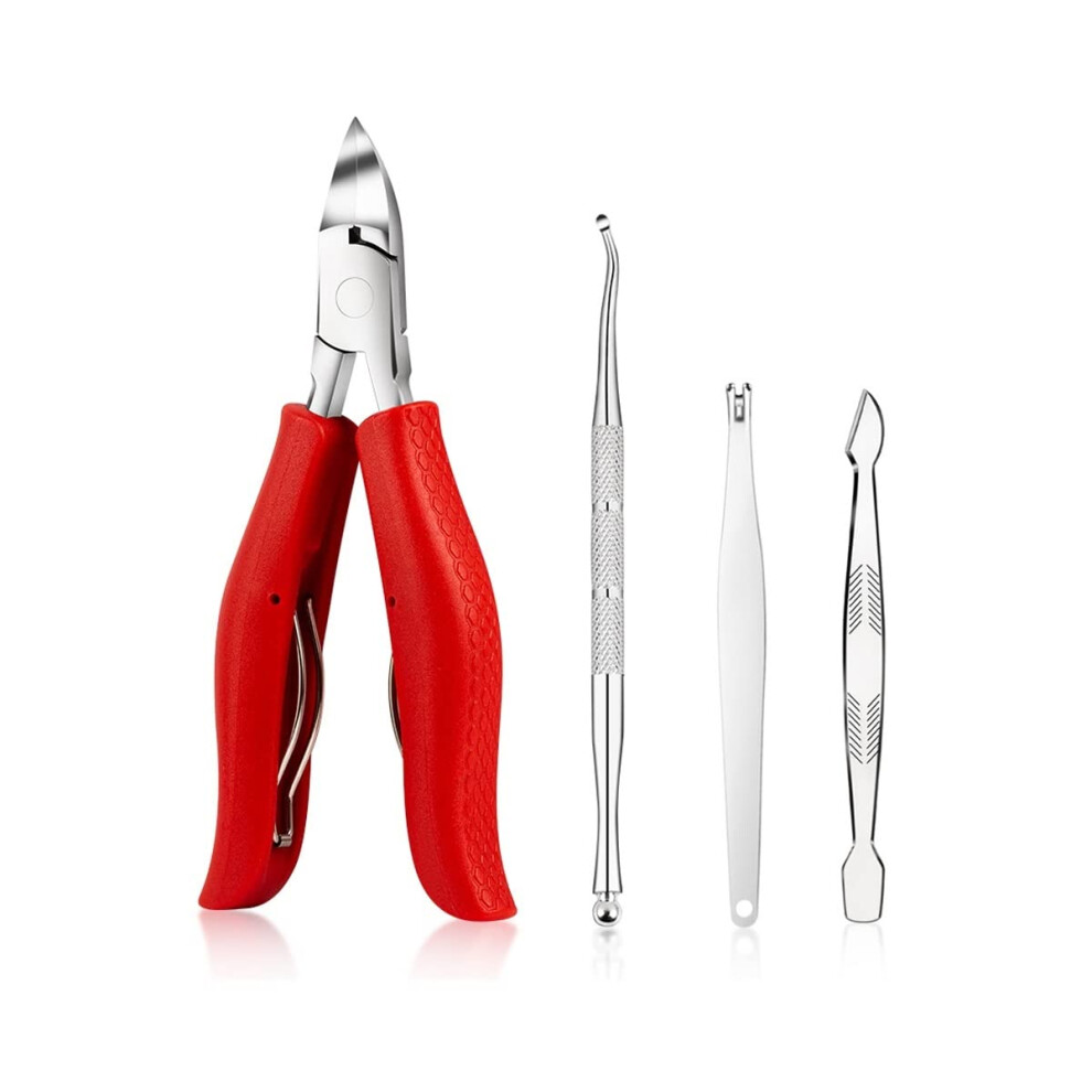 Red Manicure Pedicure Set With Ingrown Toenail Clippers, Rustresistant Stainless Steel, 4Pcs