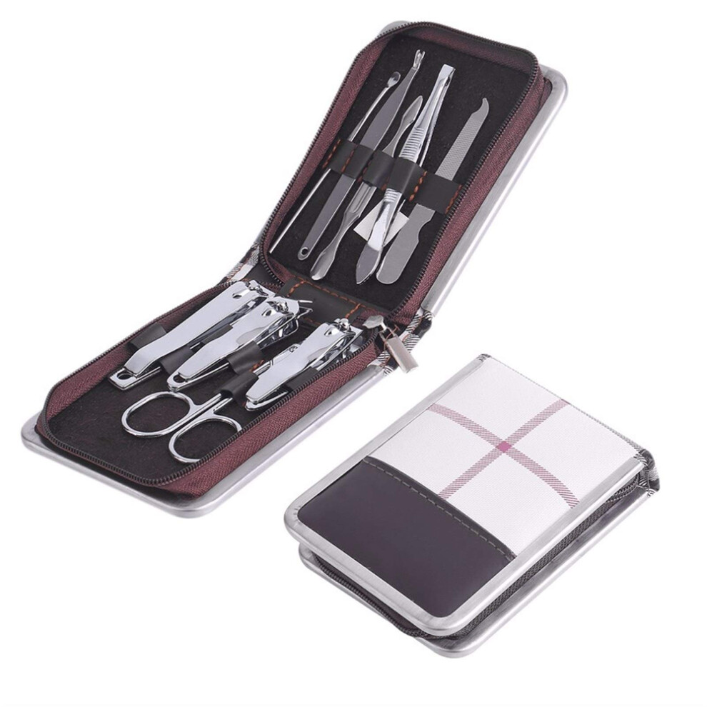 Travel Manicure Set 9pcs Stainless Steel Nail Care Kit with Clippers Tweezers Scissors and Pouch