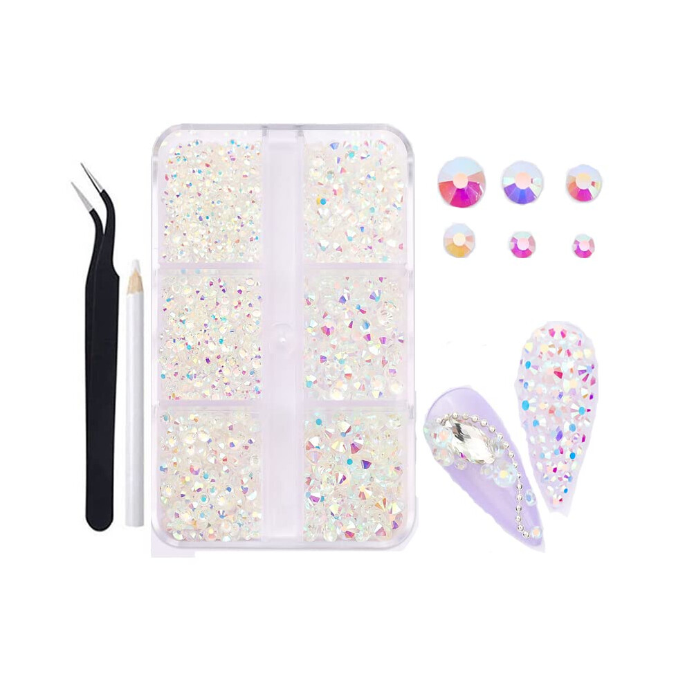 1000 Pcs Mixed Size Nail Art Rhinestones Kit Flat Back Glass Crystal Gems with Tweezers and Pen