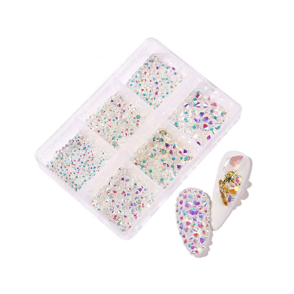 6 Grids Mixed Size Flatback Nail Rhinestones and Crystal Nail Gems for Versatile Nail Art Decoration SS6SS20