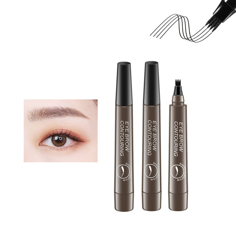 Brown Waterproof 4 Tip Microblading Eyebrow Pen, Smudge Proof, 24H Long Lasting, Gray 2Pcs