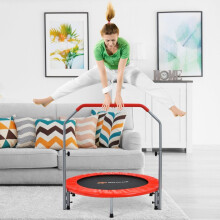 Ø101 cm Klappbares Mini-Trampolin mit Höhenverstellbarm Haltegriff Fitness-Trampolin Rot