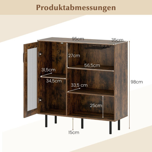 Sideboard aus Holz mit Glastür und verstellbarem Weinregal 1
