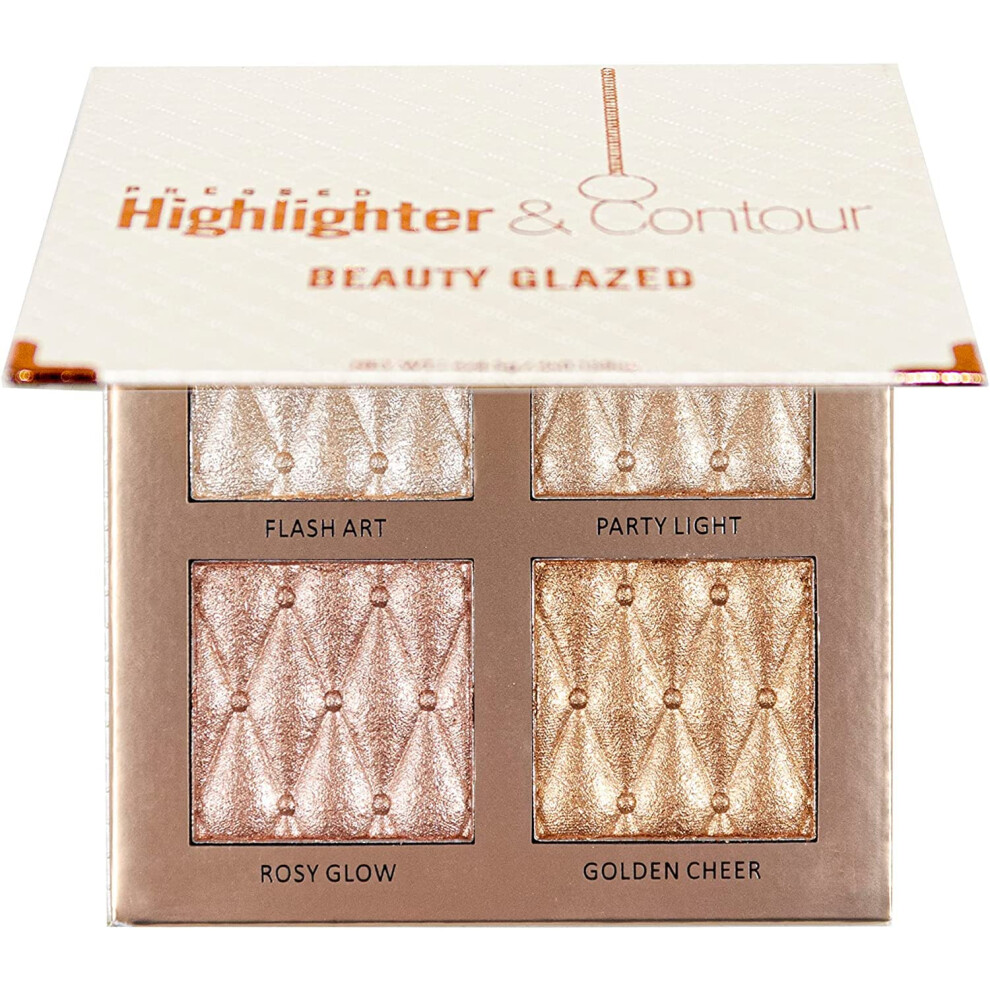Highlighter Contour Palette with 4 Shimmer Shades and Brush for Face and Body Glow