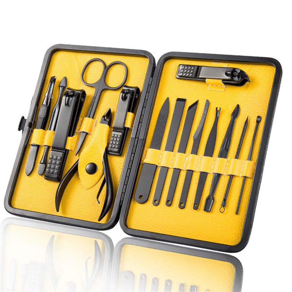 18 Piece Yellow Stainless Steel Manicure Pedicure Set with Nail Clippers and Complete Nail Care Tools