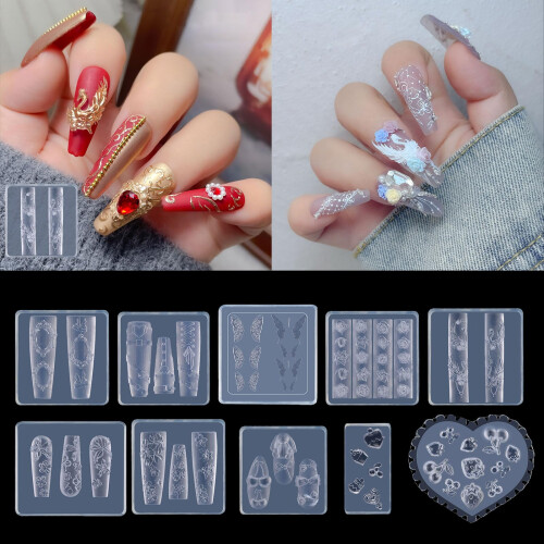 Nail Art Silicone Mold with Precise Embossed Patterns, Reusable Nail Design Template for Salon 1