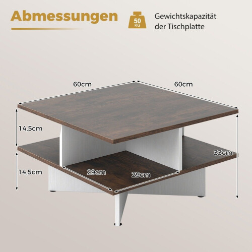 Square Wooden Coffee Table with 4 Storage Shelves, Rustic Brown 1