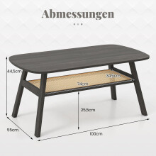 Couchtisch aus Holz mit Rattan-Ablage, 2-stufig, 100x55x44,5 cm