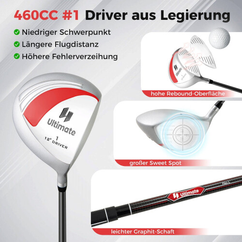 Golfschlägerset für Rechtshänderinnen mit Tasche, Rot 2