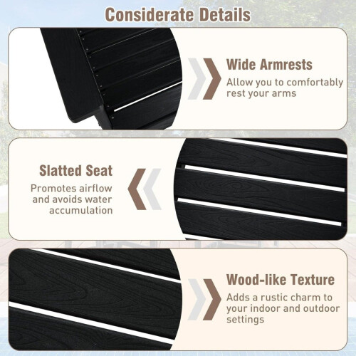Wetterfester HDPE-Gartenstuhl, Holzoptik, Schwarz 2