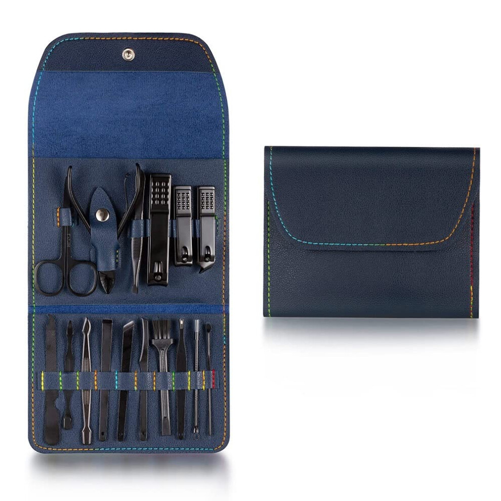 Grey Nail Clippers Set Stainless Steel Manicure Kit With Sharp Blades And Compact Leather Case