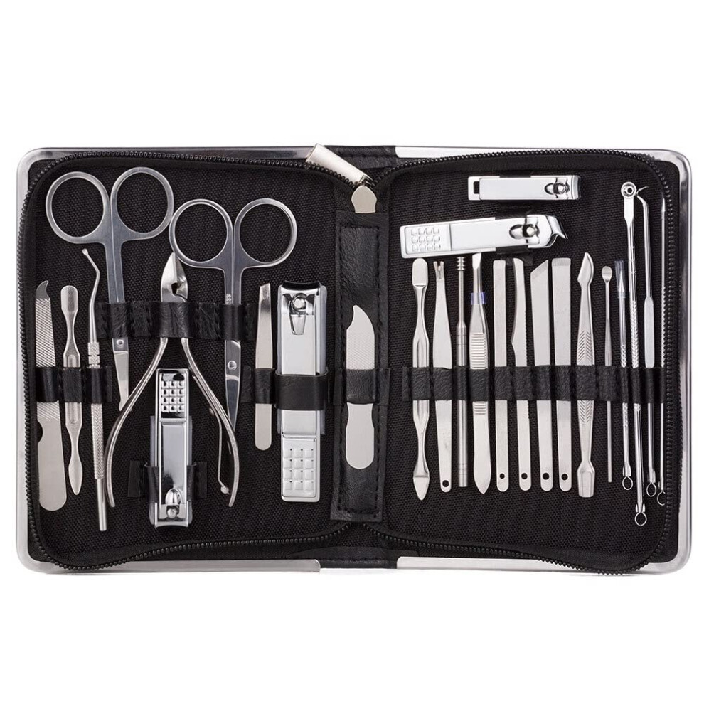Manicure Set 26pcs Stainless Steel Nail Clippers Pedicure Kit with Travel Leather Case