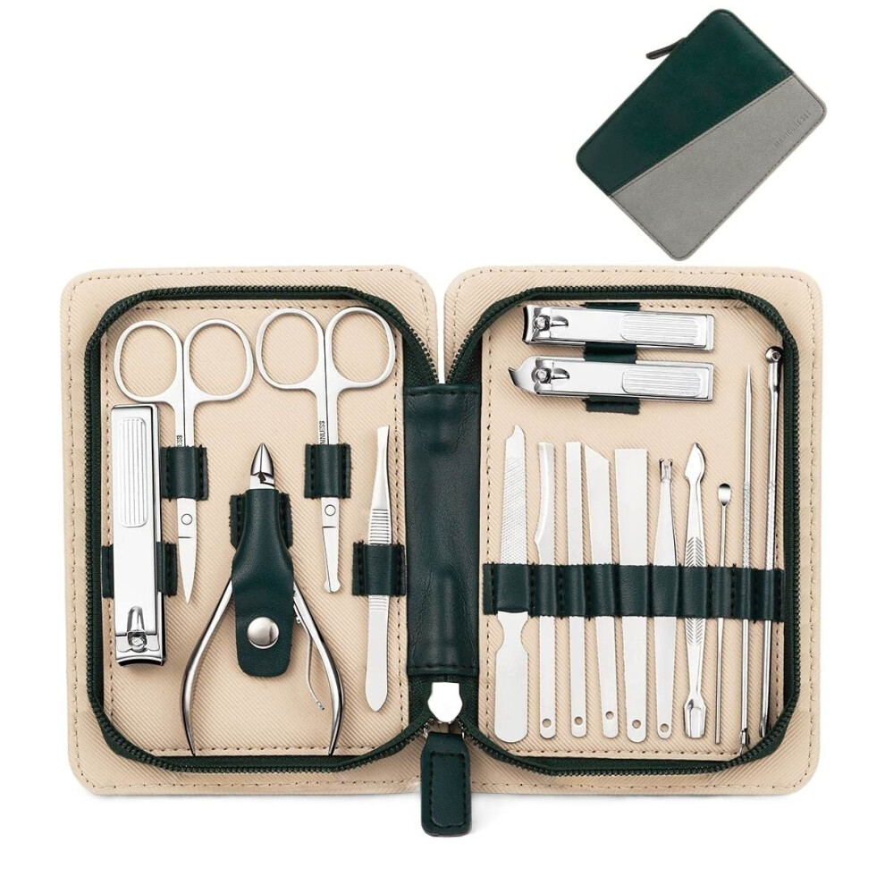 Manicure Pedicure Set 17pcs Stainless Steel Nail Clipper Kit with Eyebrow and Eyelash Trimmer