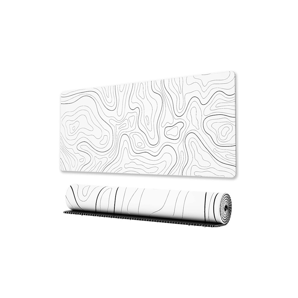 Large Gaming Mouse Pad With Stitched Edges, Minimalist Topographic Map Desk Mat, Extended Xl Mouse Pad With Non-Slip Base, 31.5 X 11.8 Inches, White 9048212181545
